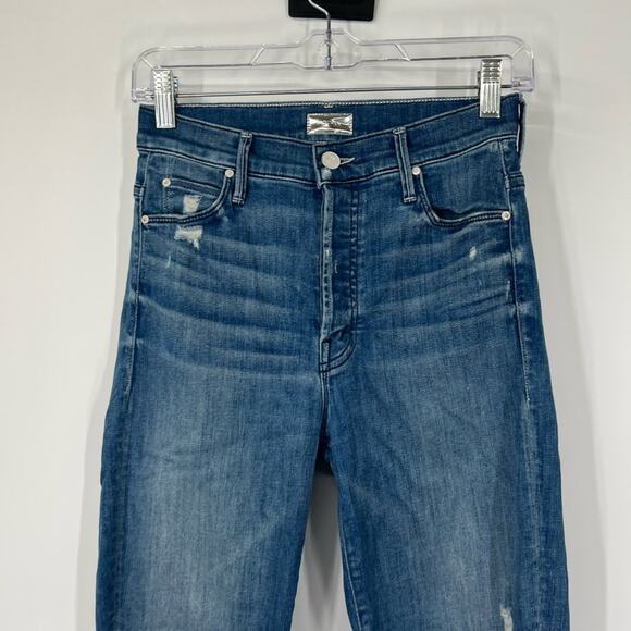 Mother The Stunner Ankle Fray Jeans in Graffiti Girl Button Fly Raw Hem - Picture 3 of 10